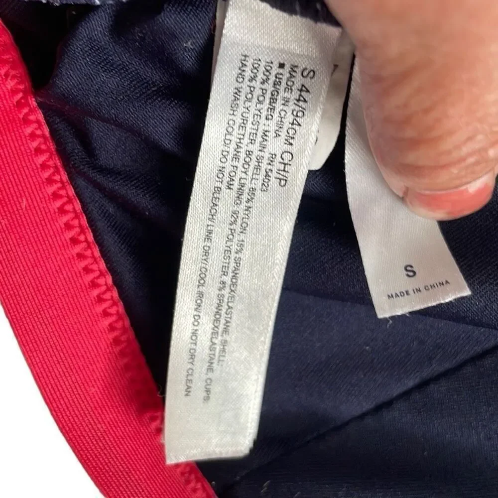 EUC Athleta Navy Blue White Pink Trim Triangle Bikini Top - Small